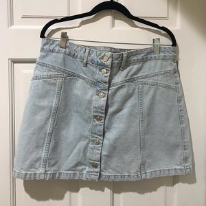 Topshop Light Wash Button Down Denim Skirt